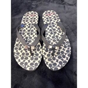 Coach Signature C Monogram Flip Flop Sandals Black Grey Bow Detail Mens 7-8
